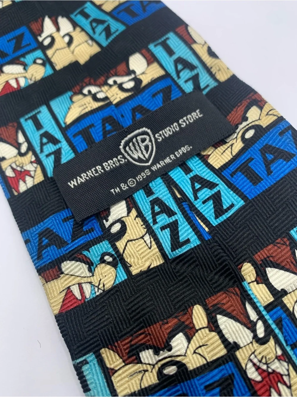 Warner Bros. Taz Block Stripe Tie in Black, Blue and Tan RARE COLLECTION